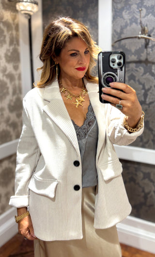 Pixel Relaxed Cord Jacket - Cream