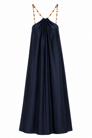 Bebe Navy Beaded Neckline -Maxi Dress