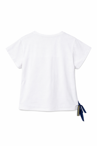 Vintage Silk Cotton Tie Tee - White