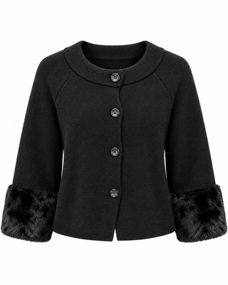 Marcie Fur Cuff Cardigan - Black