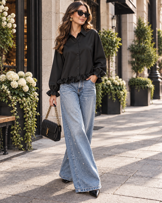 Romy Ruffle Shirt - Black