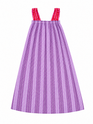 Susie Stripe Palm Cotton Maxi Dress -Purple