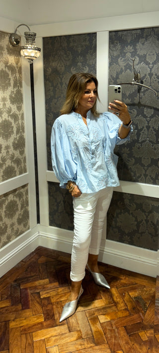 Paige Cotton Top - Powder Blue