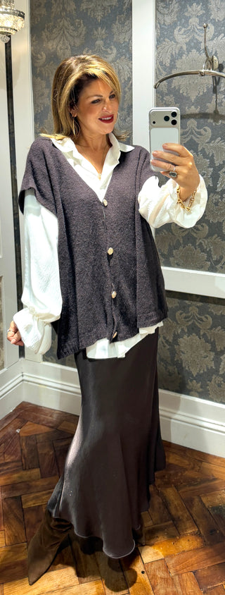 Jana - White Shirt/ Brown Vest Knit /Cardigan