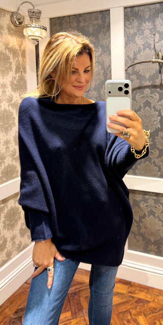 Lauren- Super Soft Multi-Way Knit Navy- Off Shoulder