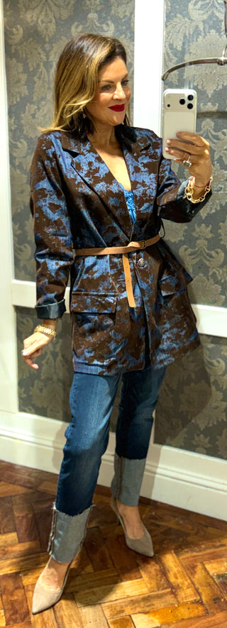 Saskia-Marble Denim & Velvet Blazer