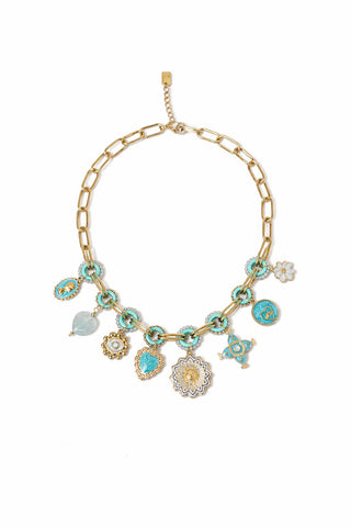 Turquoise & Gold Charm Necklace