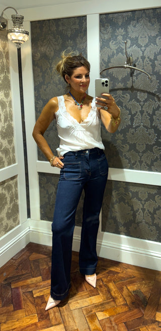 Clara Raw Denim Pocket Jean - Dark Blue
