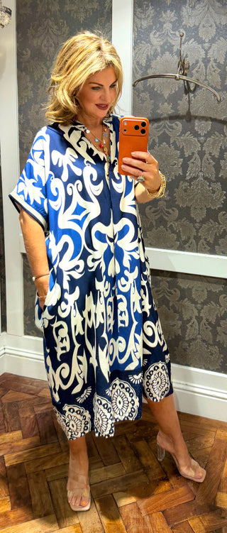 Mareisha Dress - Blue White Print