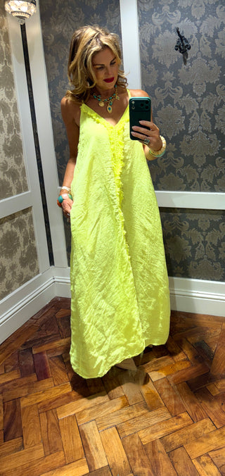 Zoya Neon Yellow Linen Dress
