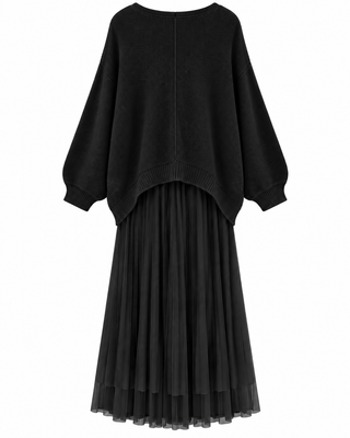 Elaria Layered Knit Maxi Dress - Black