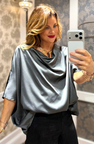 Heather- Charcoal Grey- Satin Blouse