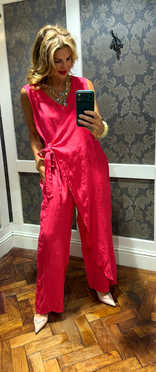 Fleur Ruby Red Linen Jumpsuit