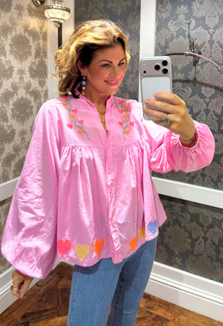 Bubblegum Hearts Blouse Floral Pink
