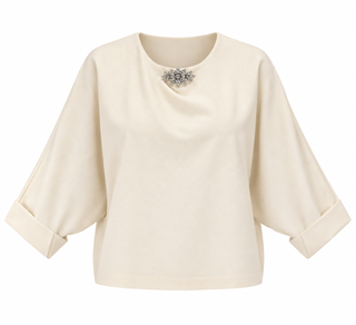 Virelle Brooch Knit Top - Cream