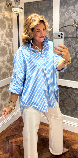 Blair Pinstripe Shirt - Blue and White