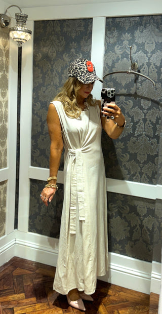 Sharlotte Linen Mix Dress - Beige