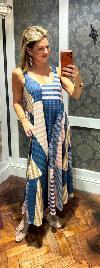 Charlotte Funky Geo Pattern Dress- Blue