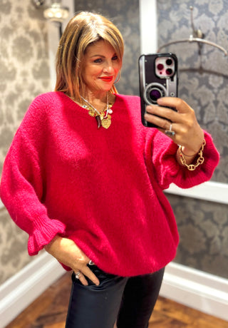 Daisy Ruffle Cuff Knit - Red