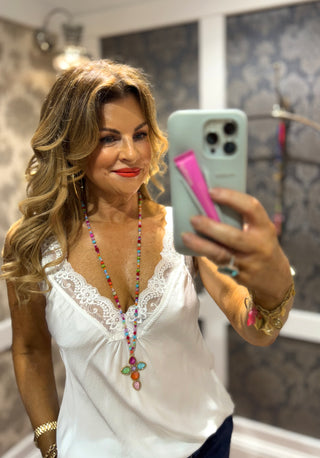 Le Cross Long Bead Necklace - Multi