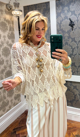 Zaria Cotton Crochet Knit - Cream