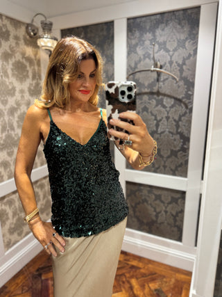 Cleo- Sequin Tank Top- Forest Green