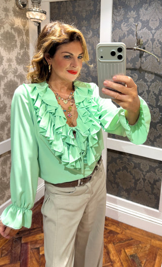 The Lollie Ruffle Blouse -Mint Green