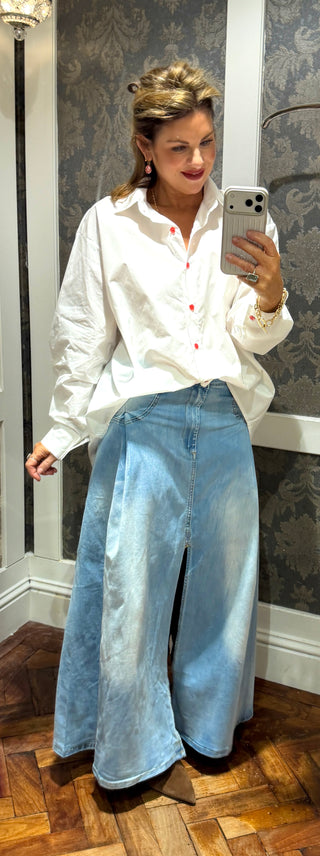 Andrea Red Buttons Shirt White