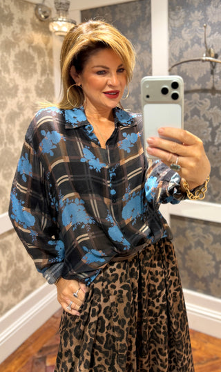 Donna-Shirt-Blue/Brown