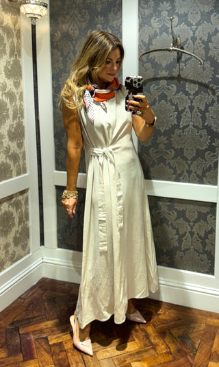 Sharlotte Linen Mix Dress - Beige