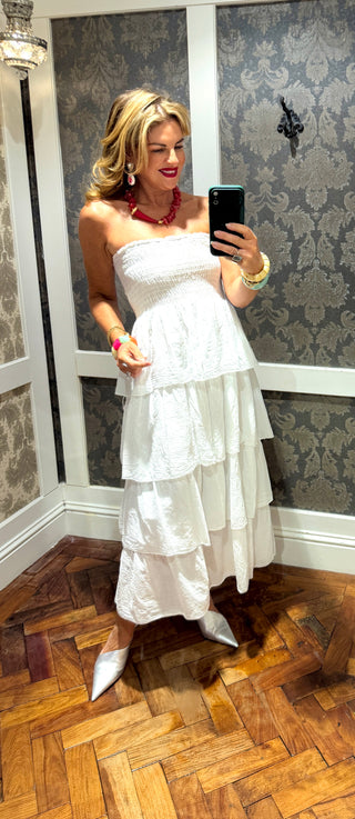 Helena White Bandeau Cotton Dress