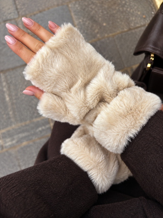 Teddy Fingerless Fur glove - Cream