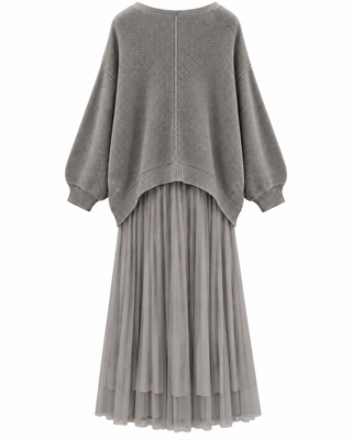 Elaria Layered Knit Maxi Dress - Grey
