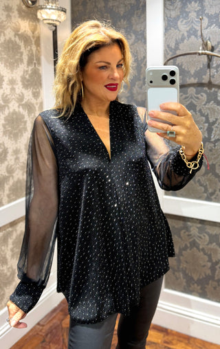 Tara Strass V neck Top - Black