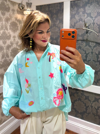 Tropical Muse Blouse - Turq