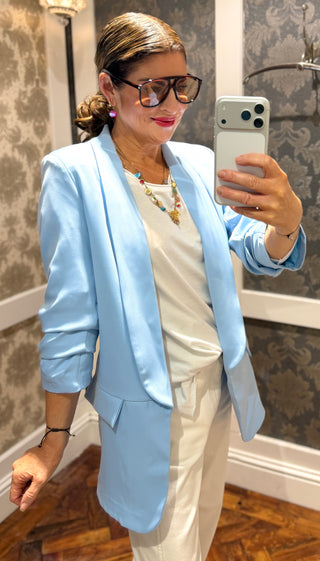 The  Skylar Scrunched Sleeve Blazer - Light Blue