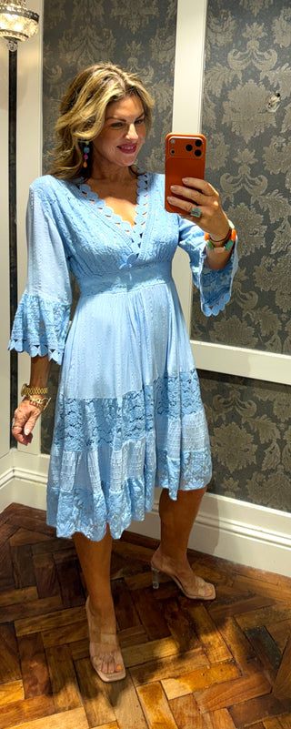 Calista Cotton Midi Dress - Blue