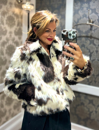 Jackie - Cowhide Print Faux Fur Jacket