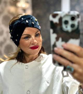 Gemstone Velvety Headband - Black