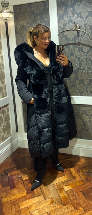 Ciara Black Fur Puffer Long Coat
