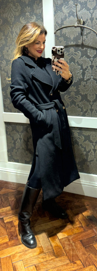 Nancy- Long Double Breasted Wool Coat Black