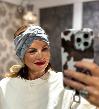 Gemstone Velvet Headband - Grey
