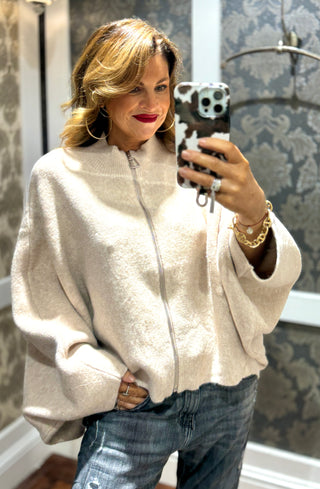 Sofia Loose Cardi Zip Up - Beige