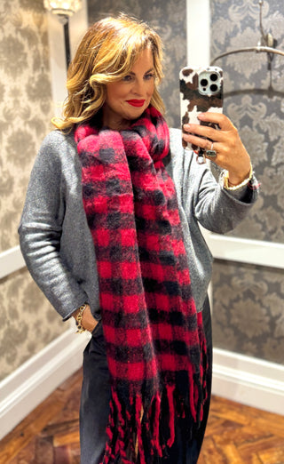 Gingham Pattern Scarf - Red/Black