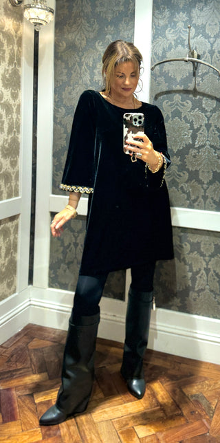 Bloom Velvet Tunic Dress - Black
