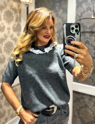 Lacey Short Sleeved Jumper - Charcoal