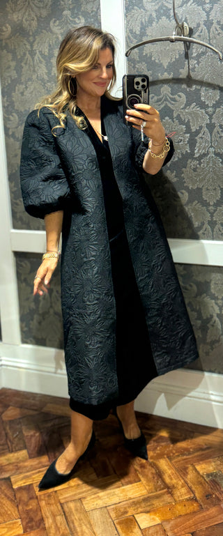 Duster Brocade Coat - Black