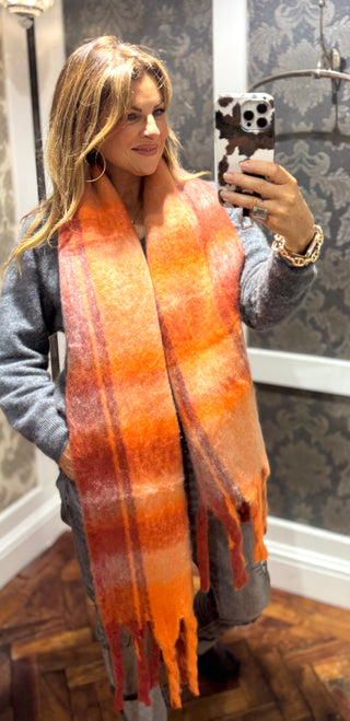Pattern Wooly Scarf- Red and Orange