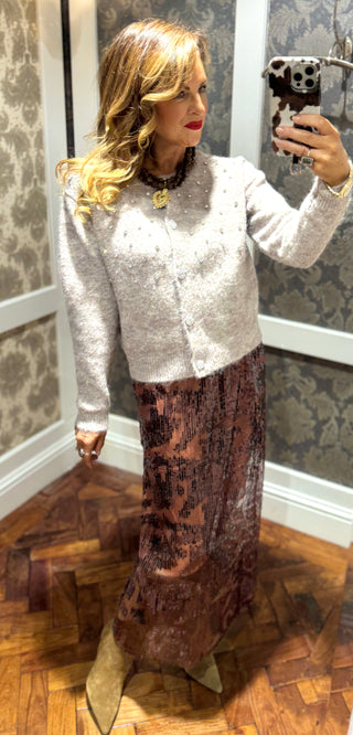 Amber - Sequin Skirt-  Brown