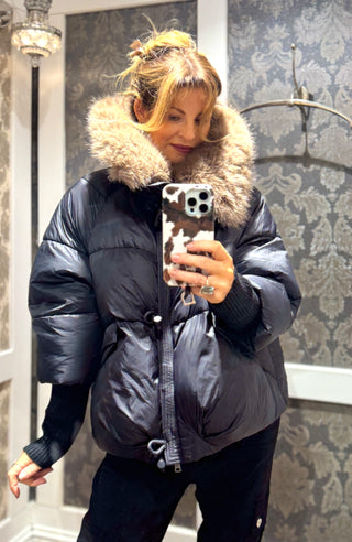 Kimberly Black Puff Fur Collar Coat